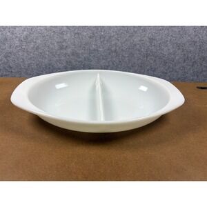 Vintage Pyrex 1063 White Milk Glass Divided Serving Dish 1.5 QT Oval Casserole
